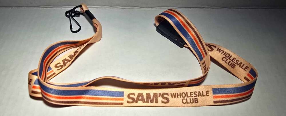 Sam's Wholesale Club Striped Fabric ID Badge Holder Lanyard Beige Orange